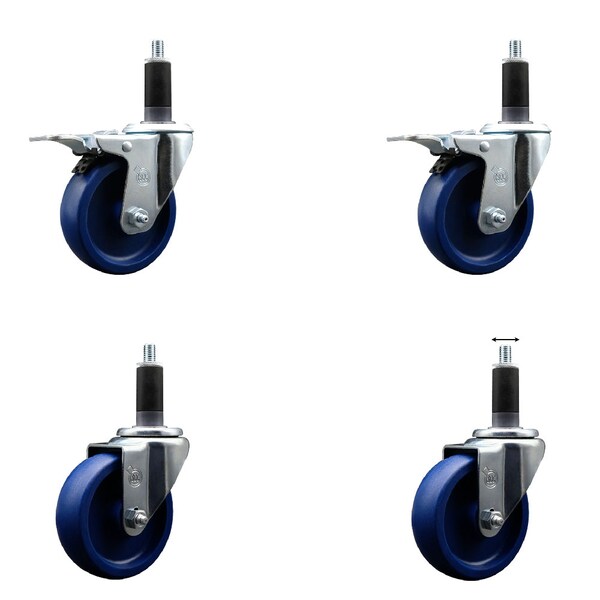 Service Caster 4'' Solid Poly Swivel 1-1/8'' Expanding Stem Caster Set 2 Total Lock Brakes, 4PK SCC-EXTTL20S414-SPUS-2-S-2-118 - main